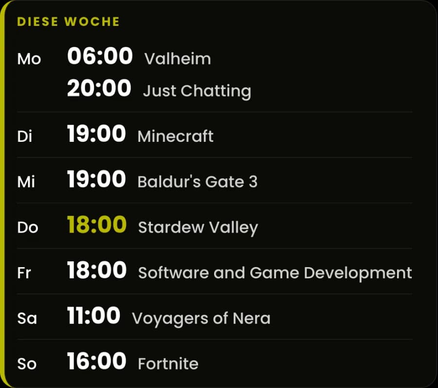 Die Overlay-Ansicht Liste mit den nächsten Streams, so wie sie im Stream steht